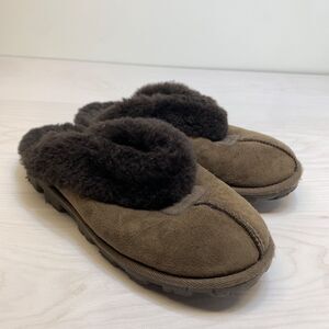 Women's Shoes UGG COQUETTE Sheepskin Slide Slip On Slippers Size 8 Brown
